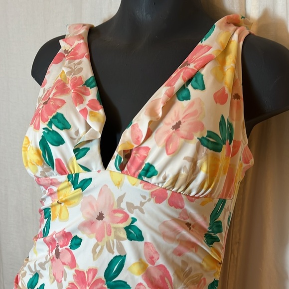 Time and Tru Pink and Yellow Floral Bathing Suit One Piece - Picture 3 of 10